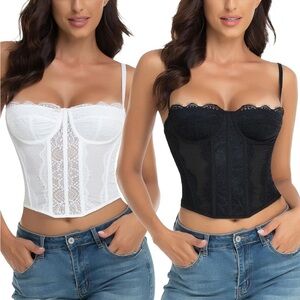 Raxnode White Lace Corset Top